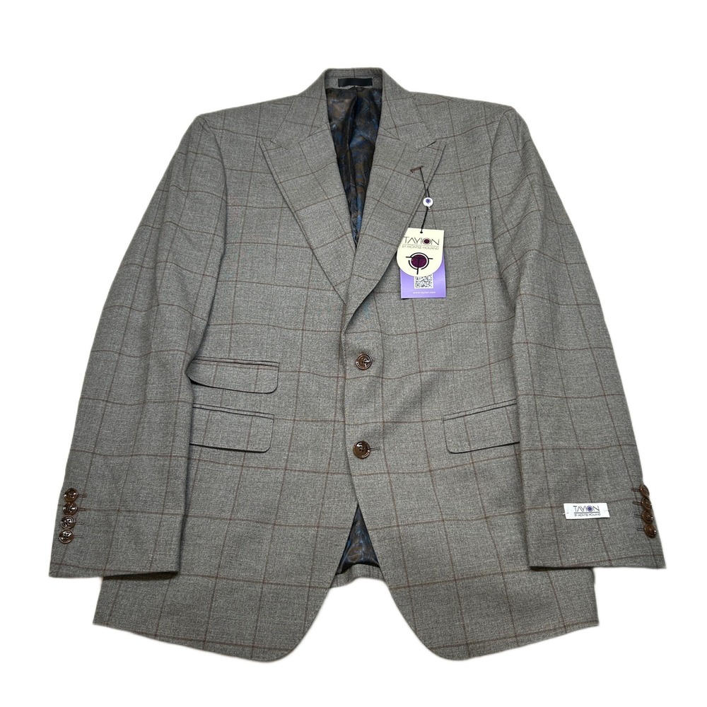 Tayion Sport Coat Jacket Mens‎ 38R 38 Gray Tan Plaid Windowpane $360 NEW